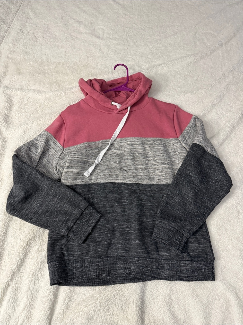 Doublju Pink and Gray Colorblock Cowl Hoodie Sweater